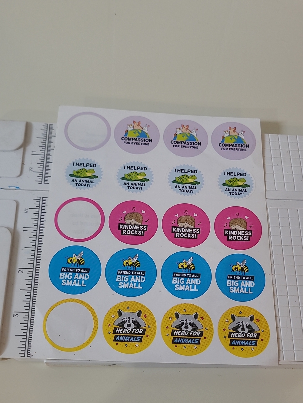 Assorted Kindness & Compassion Reward Stickers Pink, Blue, Yellow, Purple Vegan